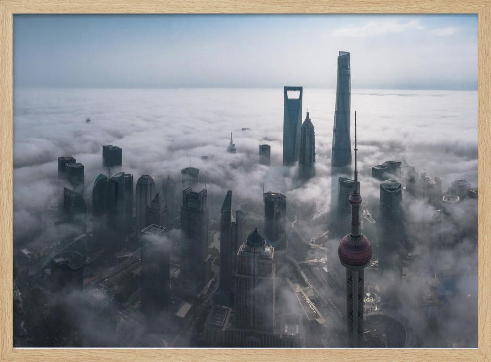 Shanghai im Nebel von oben | Poster