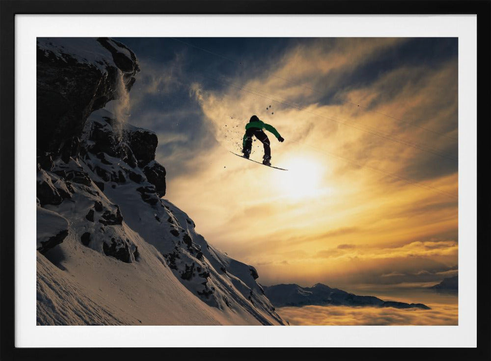 Snowboarden bei Sonnenuntergang | Poster