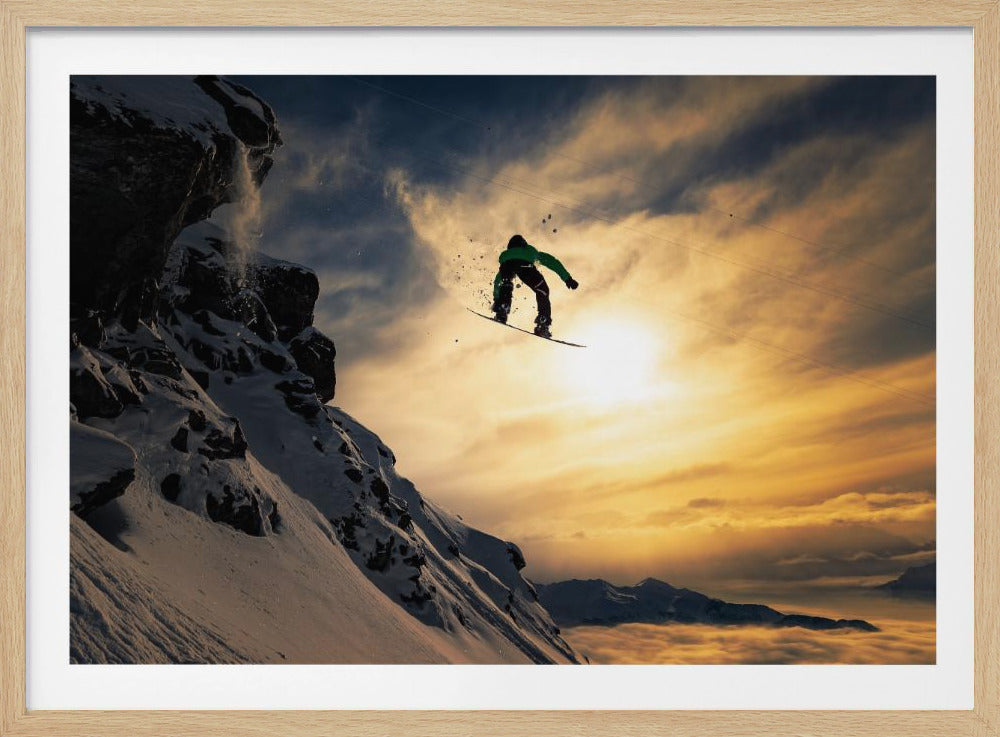 Snowboarden bei Sonnenuntergang | Poster