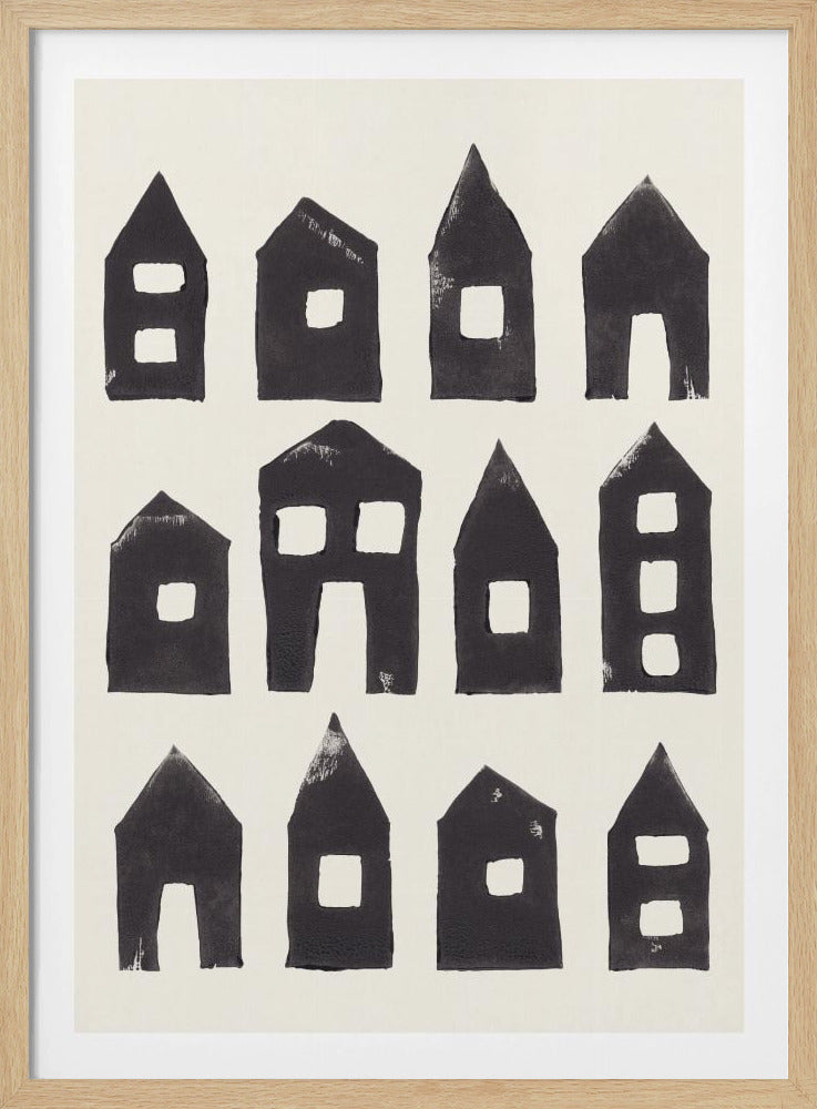 Tiny Houses #1 | Handbedruckter Linolschnitt | Poster