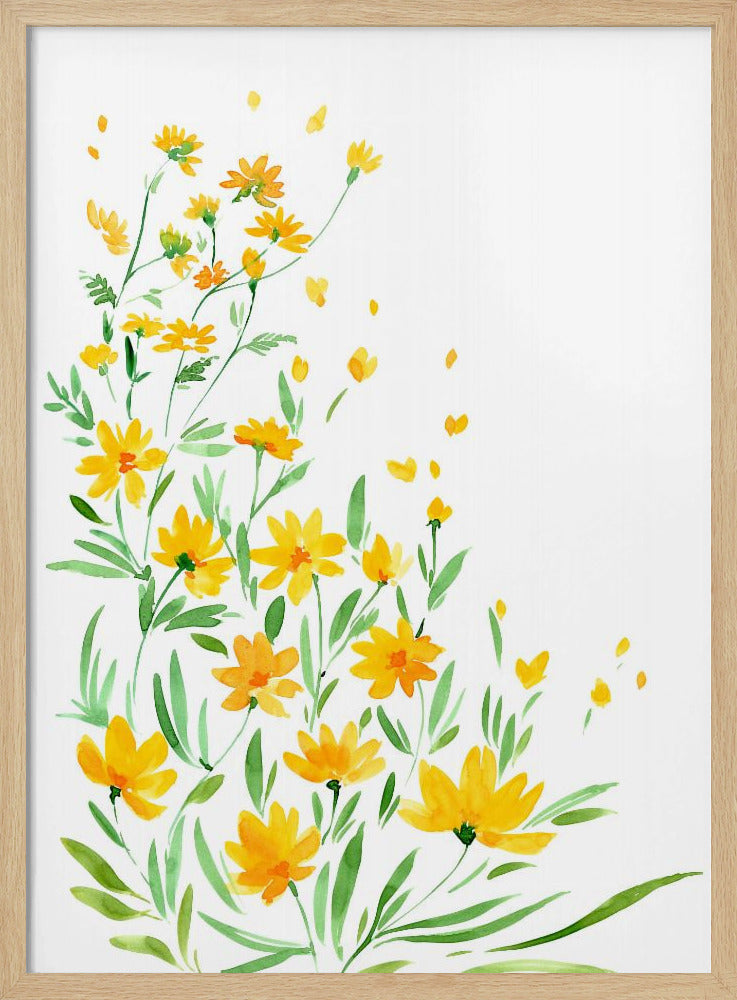 Gelbe Aquarell-Wildblumen | Poster