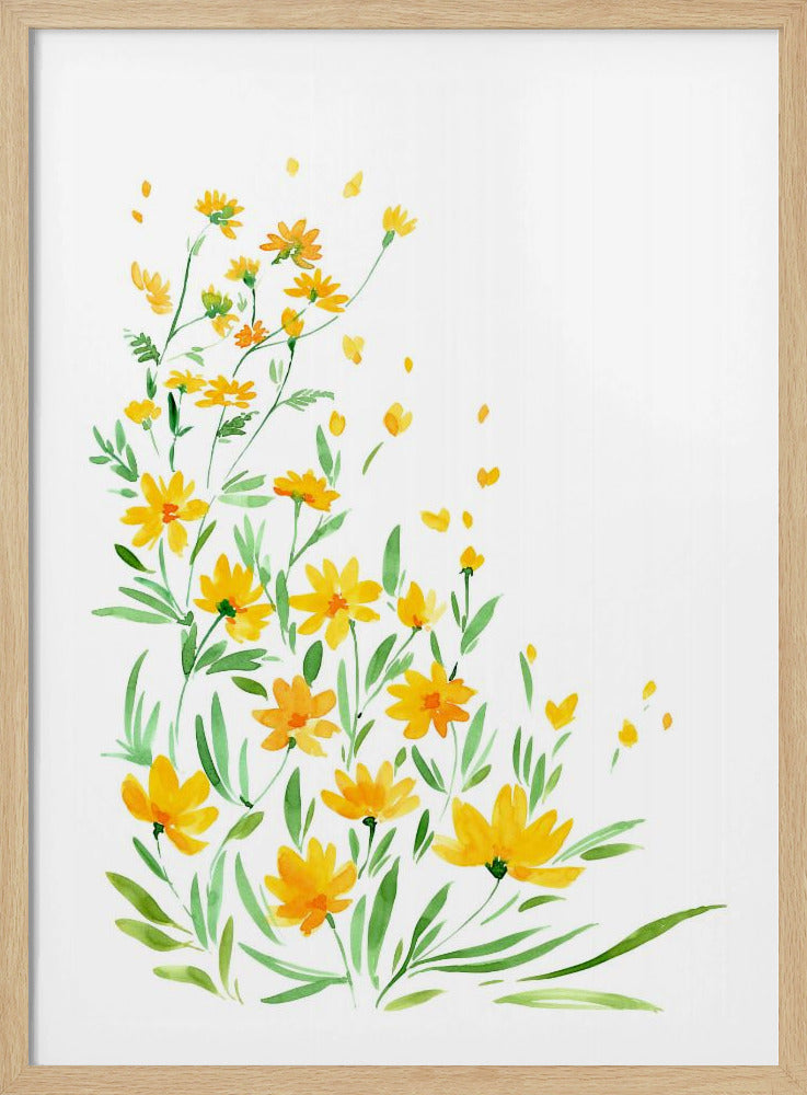 Gelbe Aquarell-Wildblumen | Poster