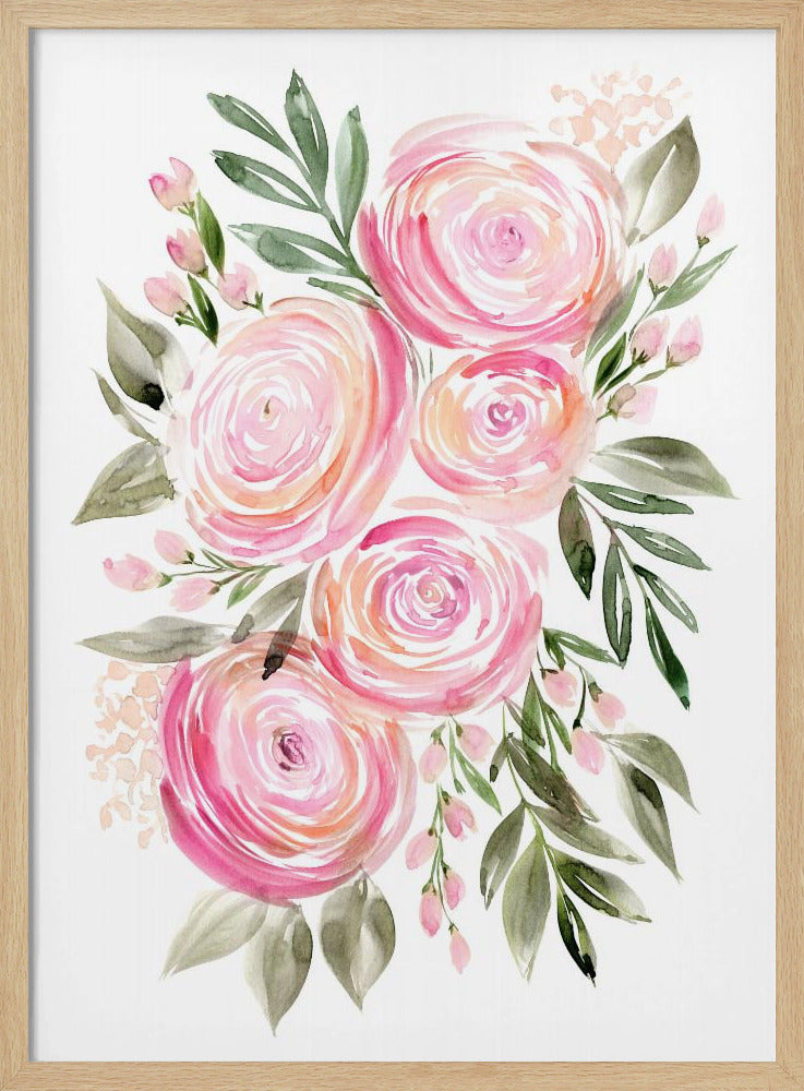 Begonienstrauß mit rosa Ranunkeln | Poster