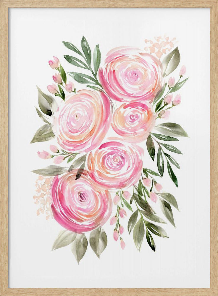 Begonienstrauß mit rosa Ranunkeln | Poster