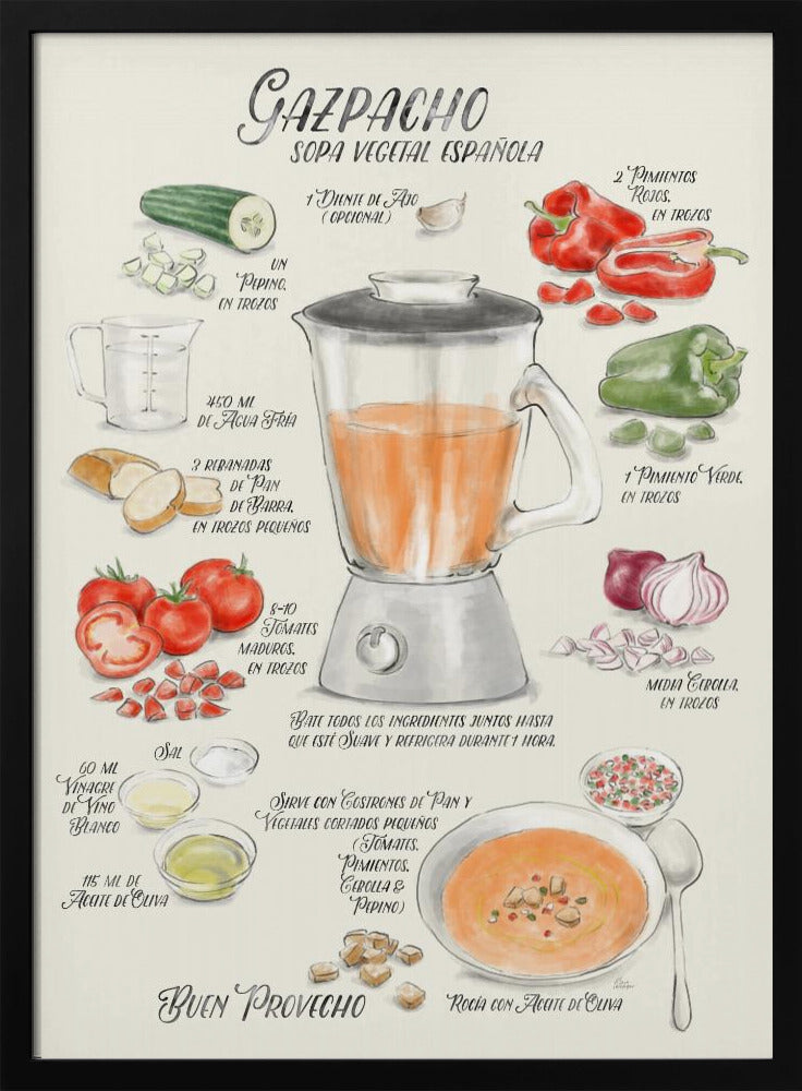 Illustriertes Gazpacho-Rezept auf Spanisch | Poster