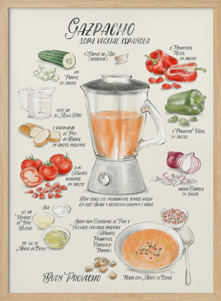 Illustriertes Gazpacho-Rezept auf Spanisch | Poster