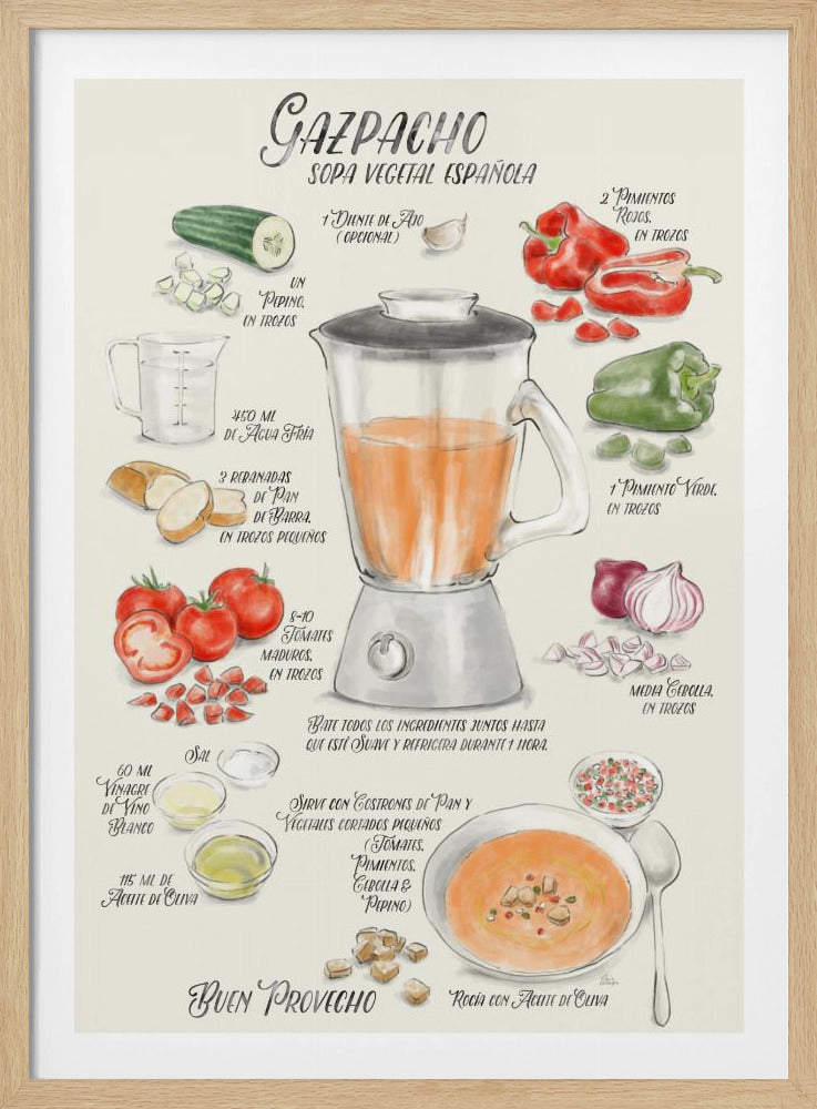 Illustriertes Gazpacho-Rezept auf Spanisch | Poster