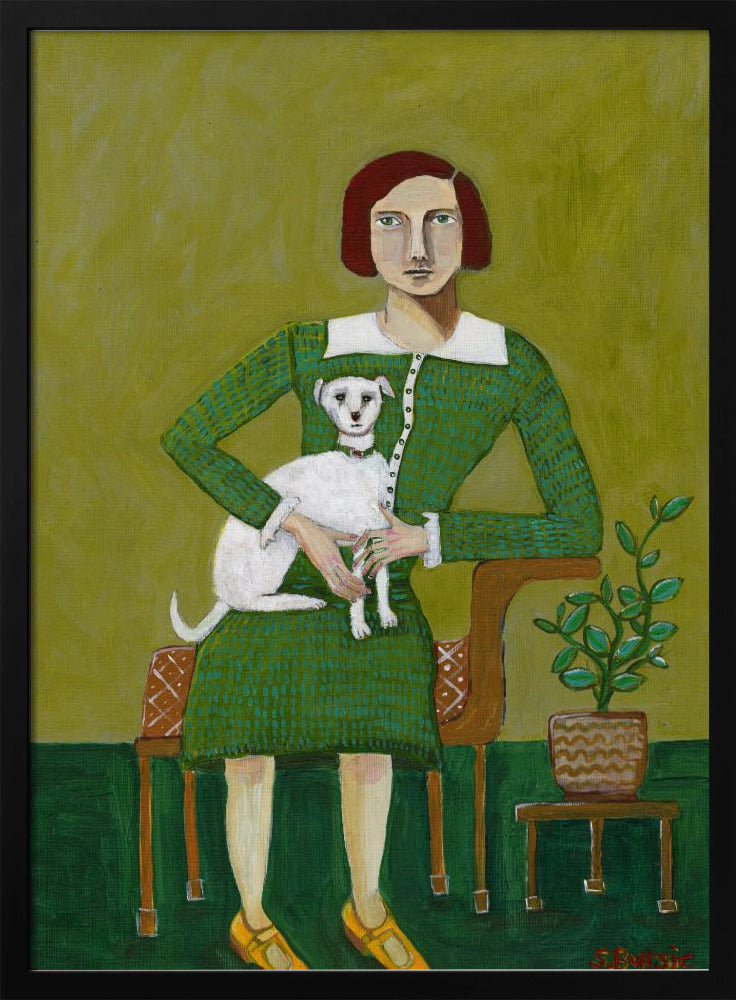 Vintage Dame mit ihrem weißen Hund | Poster