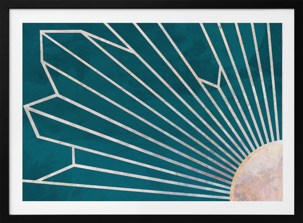 Gold geometrische Sonnenstrahlen Wandbild türkis | Poster