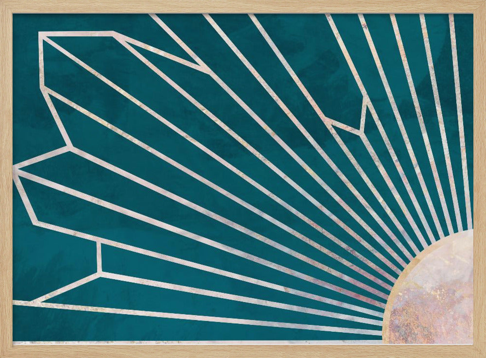 Gold geometrische Sonnenstrahlen Wandbild türkis | Poster
