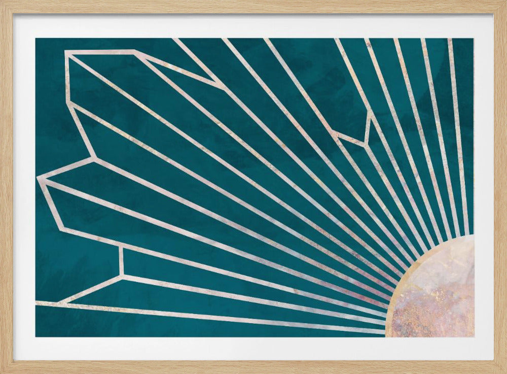 Gold geometrische Sonnenstrahlen Wandbild türkis | Poster