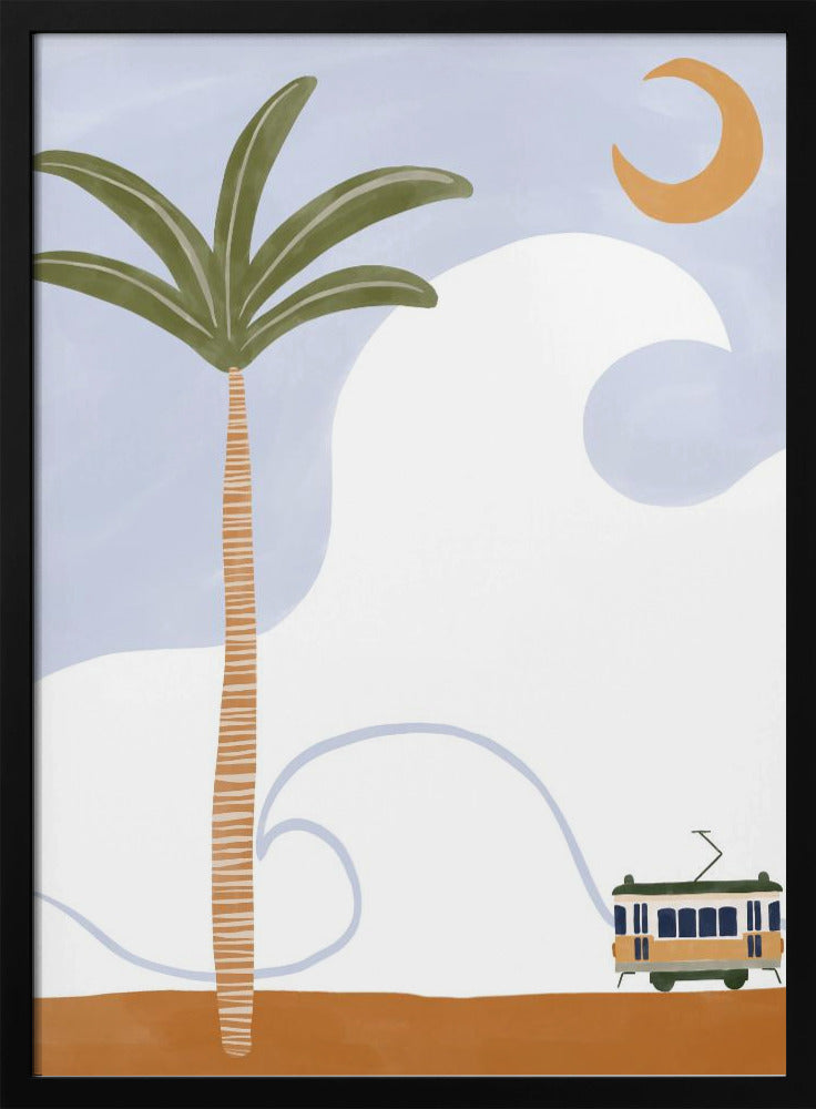 Kleine Straßenbahn am Strand | Poster