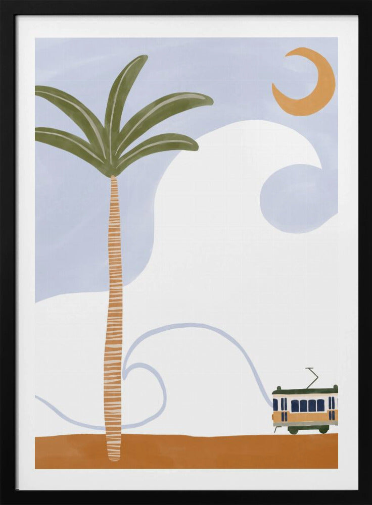Kleine Straßenbahn am Strand | Poster