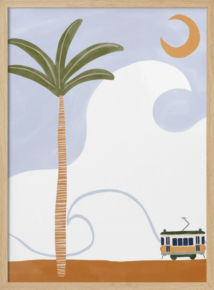 Kleine Straßenbahn am Strand | Poster