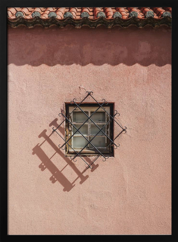 Rustikale rosa Wand mit Vintage-Fenster | Poster