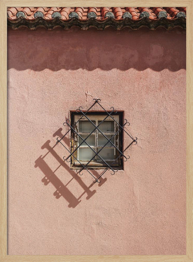 Rustikale rosa Wand mit Vintage-Fenster | Poster