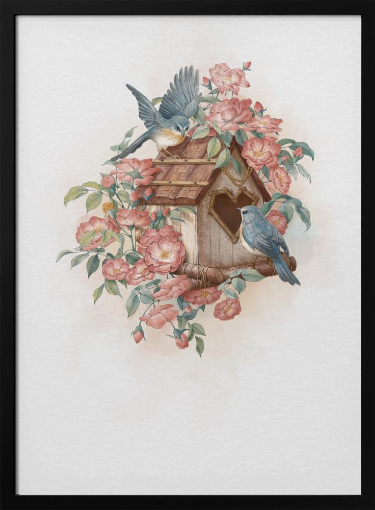 Vogelhaus und Rose | Poster