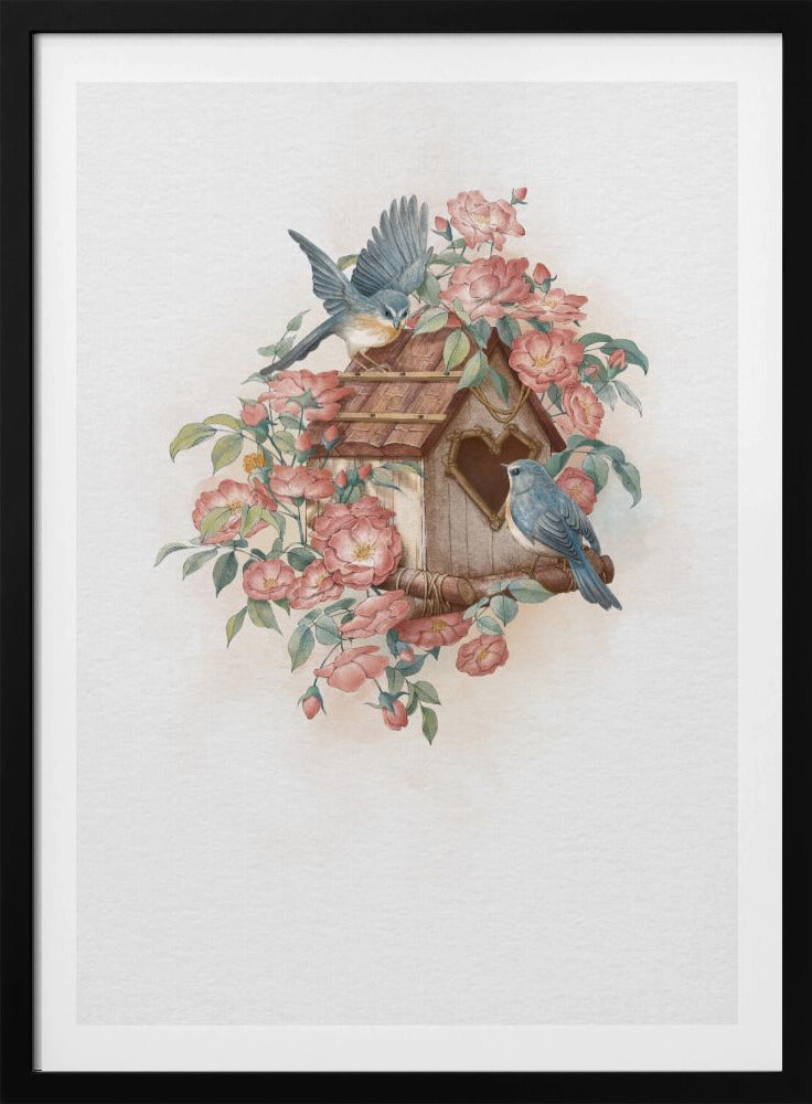 Vogelhaus und Rose | Poster