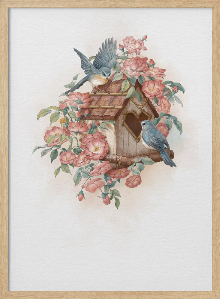 Vogelhaus und Rose | Poster