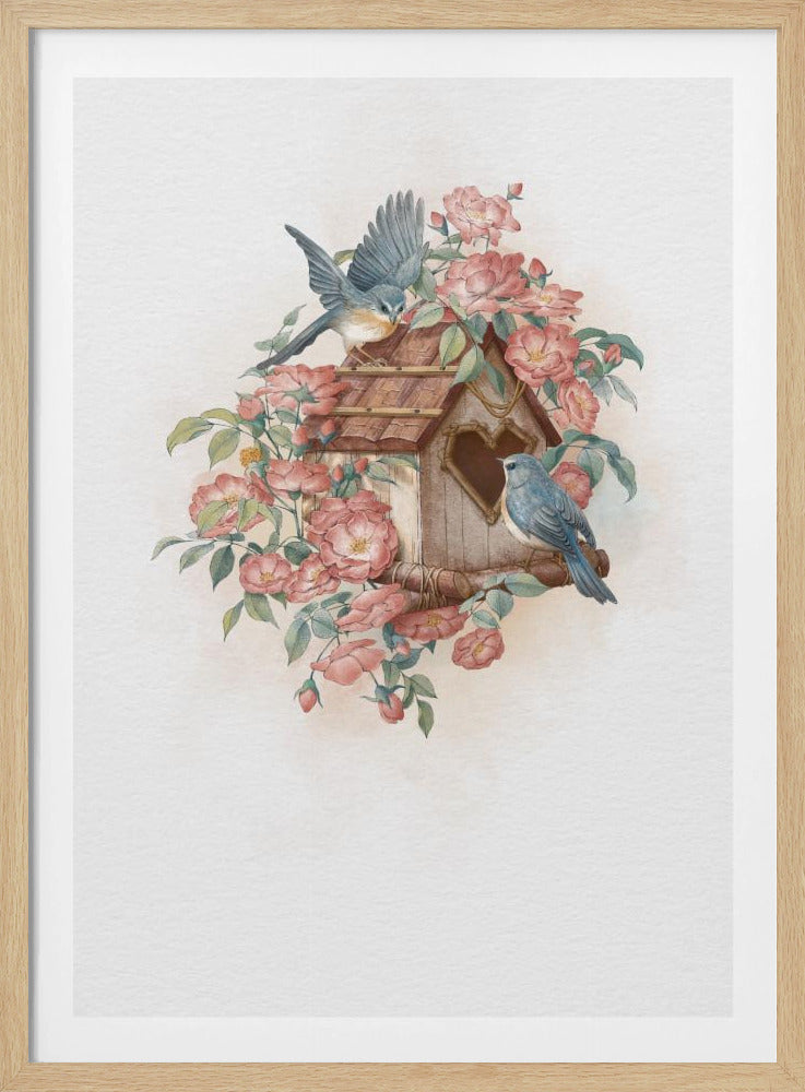 Vogelhaus und Rose | Poster