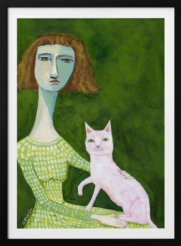 Katzendame mit rosa Katze | Poster
