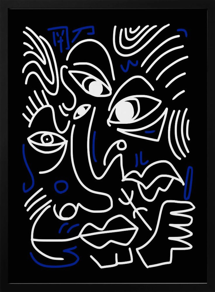 Weiße und blaue Linien auf schwarzem Hintergrund | Poster