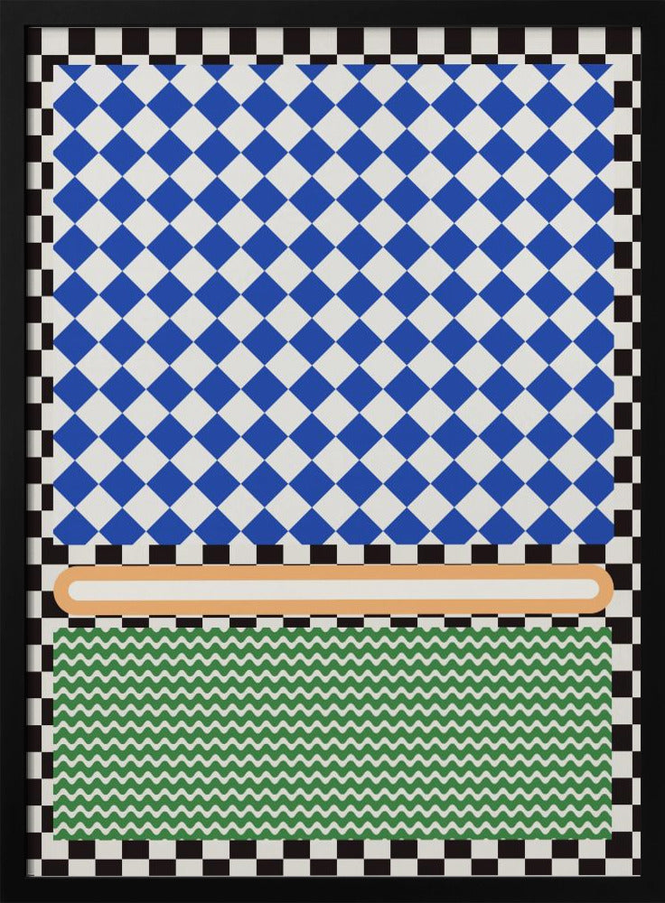 Geometrisches Muster mit blauen und weißen Diamanten | Poster