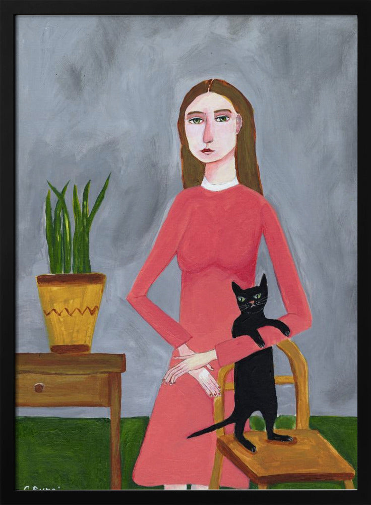 Katzendame mit schwarzer Katze | Poster