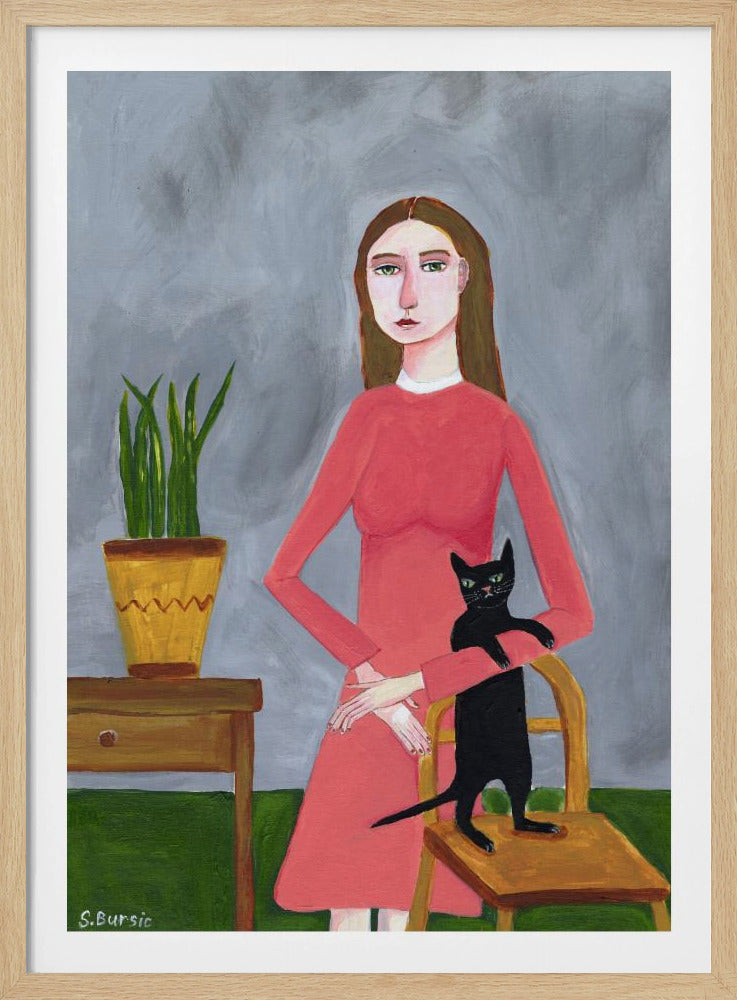 Katzendame mit schwarzer Katze | Poster