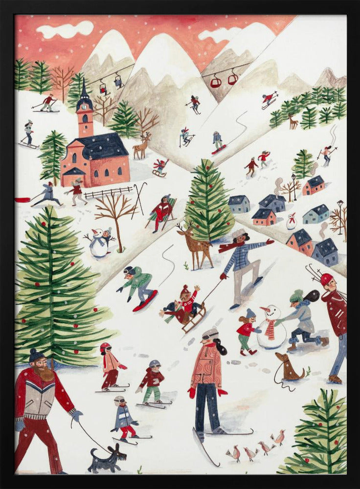 Berglandschaft mit Häusern im Schnee | Poster