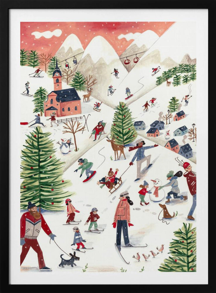 Berglandschaft mit Häusern im Schnee | Poster