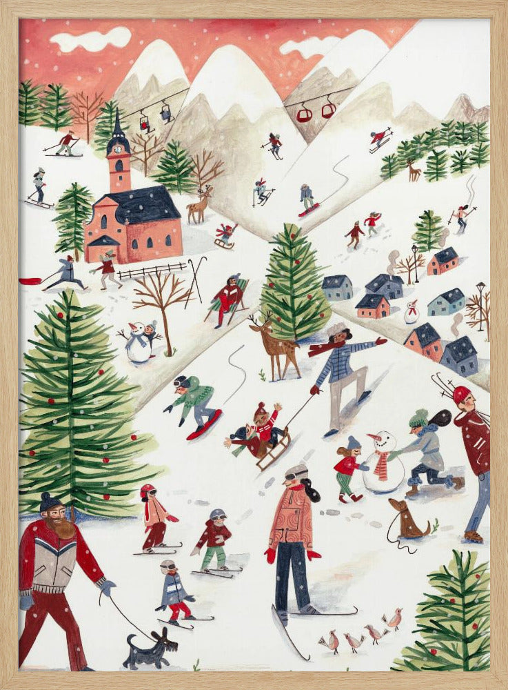 Berglandschaft mit Häusern im Schnee | Poster