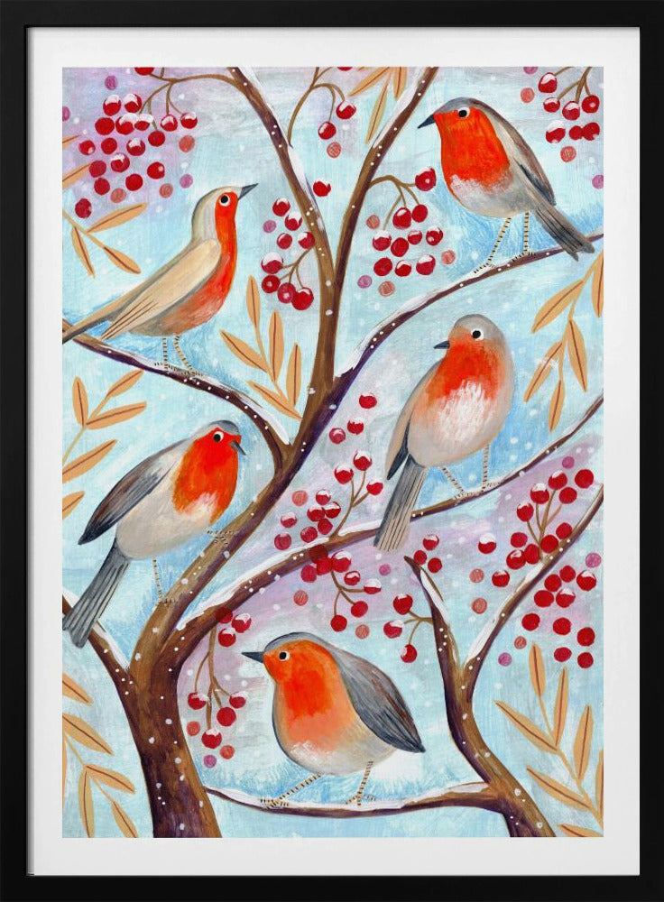 Wintervögel Rotkehlchen Weihnachten Schnee | Poster
