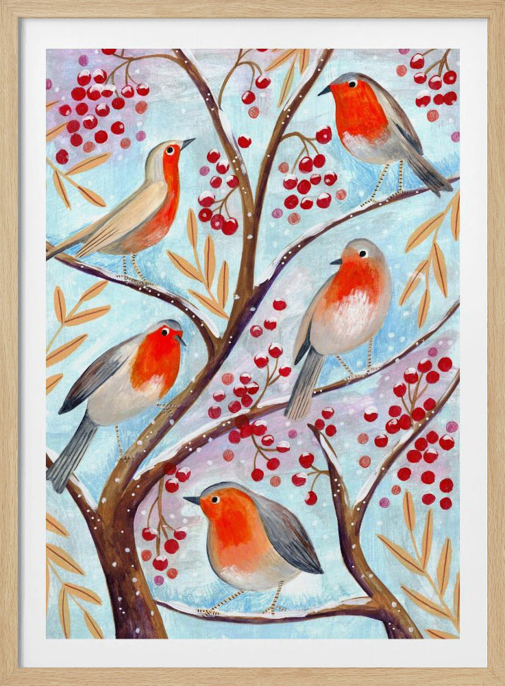Wintervögel Rotkehlchen Weihnachten Schnee | Poster