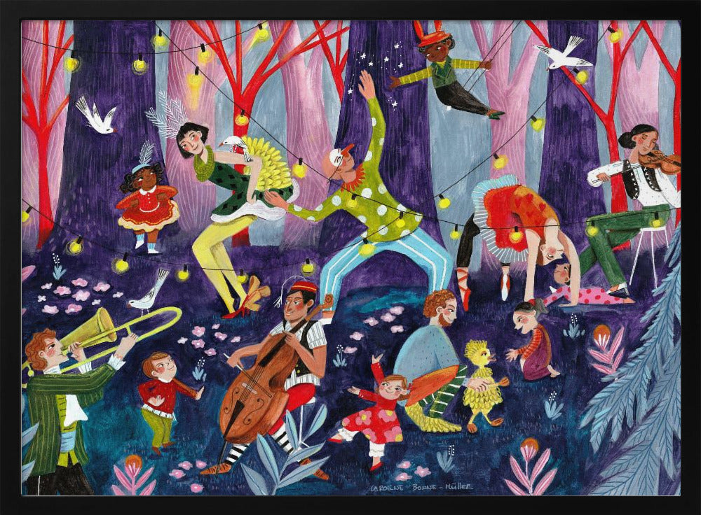 Zirkusartisten und Kinder im Wald | Poster
