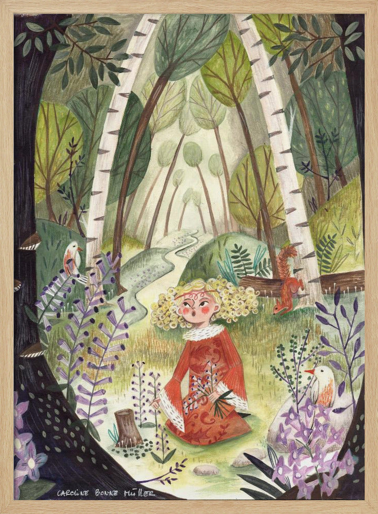 Prinzessin im Wald mit Blumen | Poster