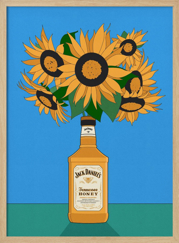 Sonnenblumen in Honig-Whiskey-Retro-Illustration | Poster
