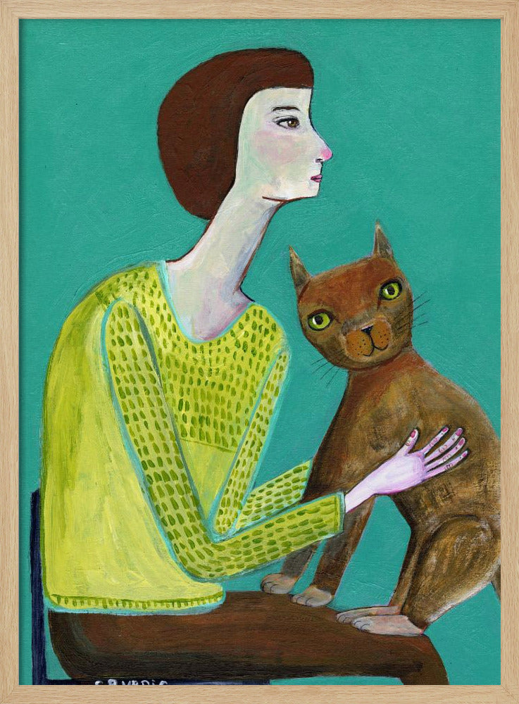 Dame sitzt mit brauner Katze Katzenliebhaber | Poster