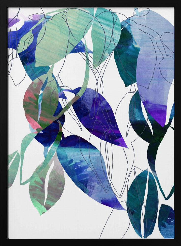 Botanical Leaf Print Art In Navy Blue 3 | Poster