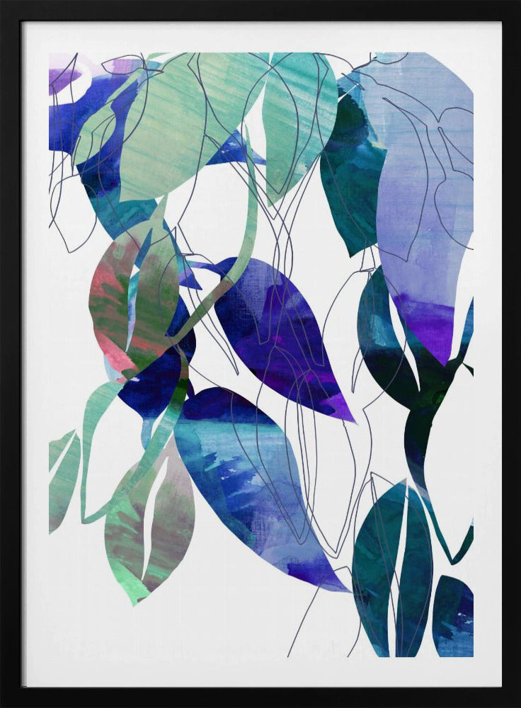 Botanical Leaf Print Art In Navy Blue 3 | Poster