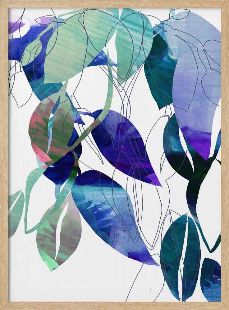 Botanical Leaf Print Art In Navy Blue 3 | Poster