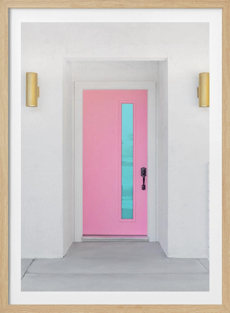 Rosa Tür mit blauem Fenster | Poster