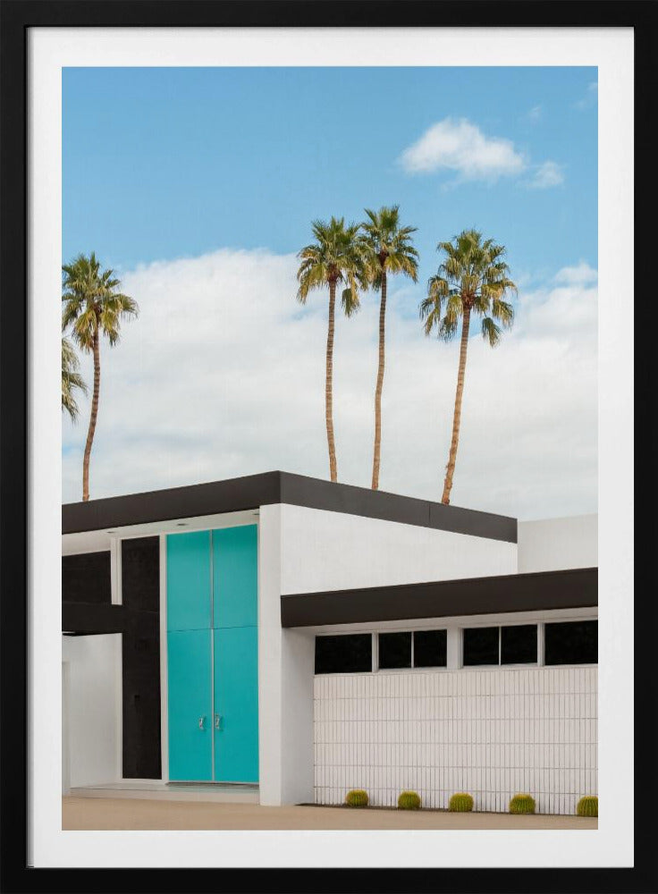 Türkisblaue Türen an einem modernen Haus | Poster