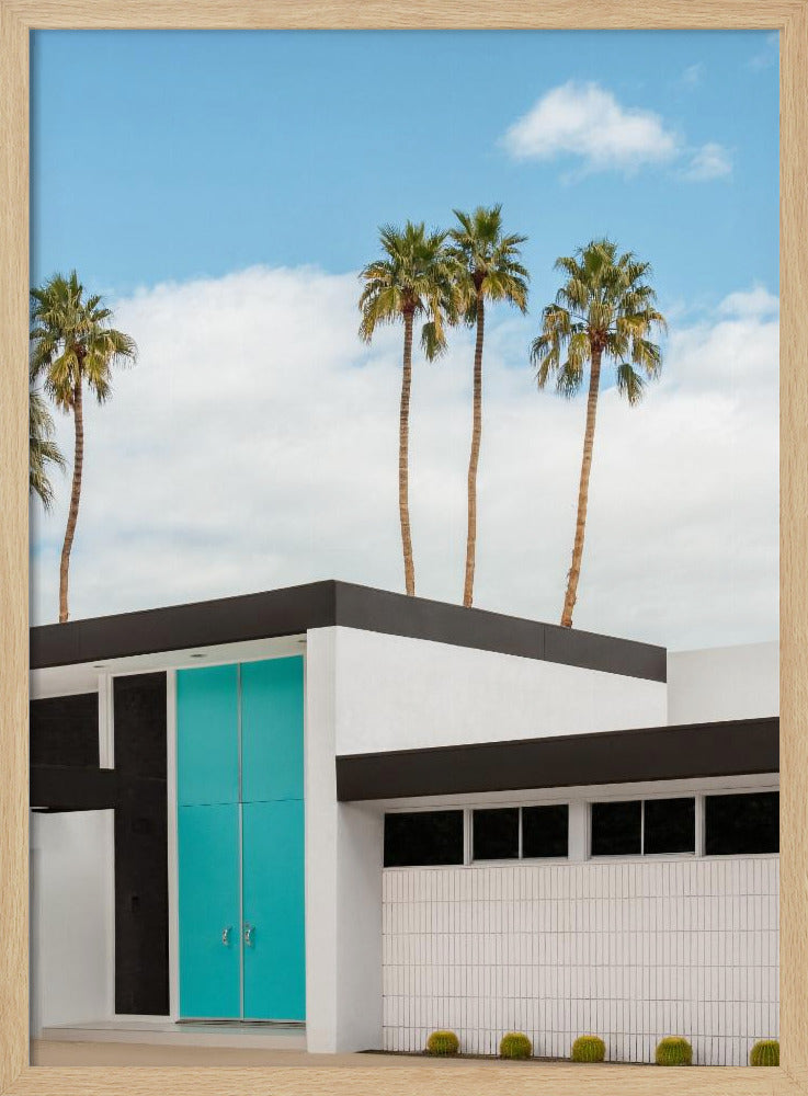 Türkisblaue Türen an einem modernen Haus | Poster