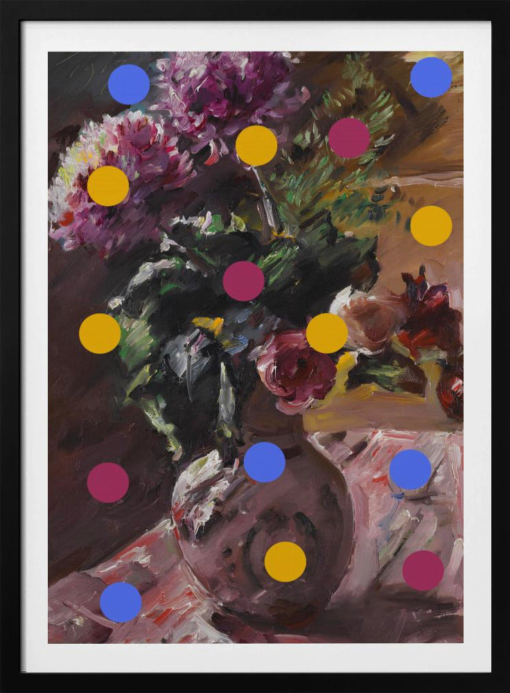 Klassische Vase mit Blumen und Punkten | Poster