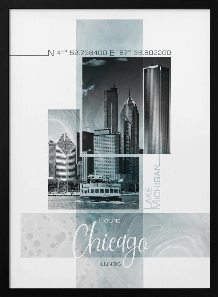 Posterkunst CHICAGO Skyline | türkisfarbener Marmor | Poster