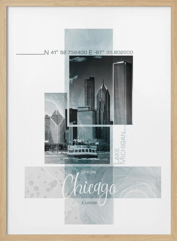 Posterkunst CHICAGO Skyline | türkisfarbener Marmor | Poster