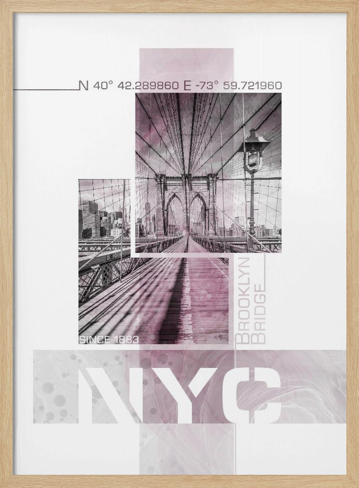 Posterkunst NYC Brooklyn Bridge | rosa Marmor | Poster