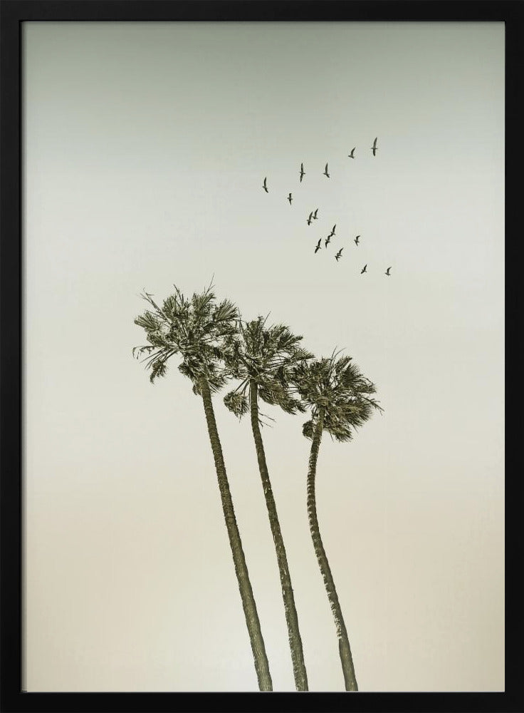 Minimalistische Vintage-Palmen und Sonnenuntergang | Poster