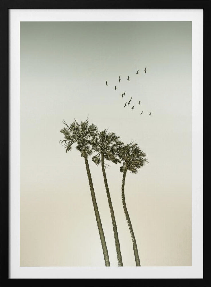 Minimalistische Vintage-Palmen und Sonnenuntergang | Poster
